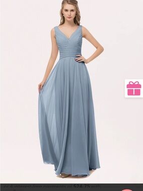 Sleeveless V-Neck Dusty Blue Chiffon Evening Dress Babaroni Brand